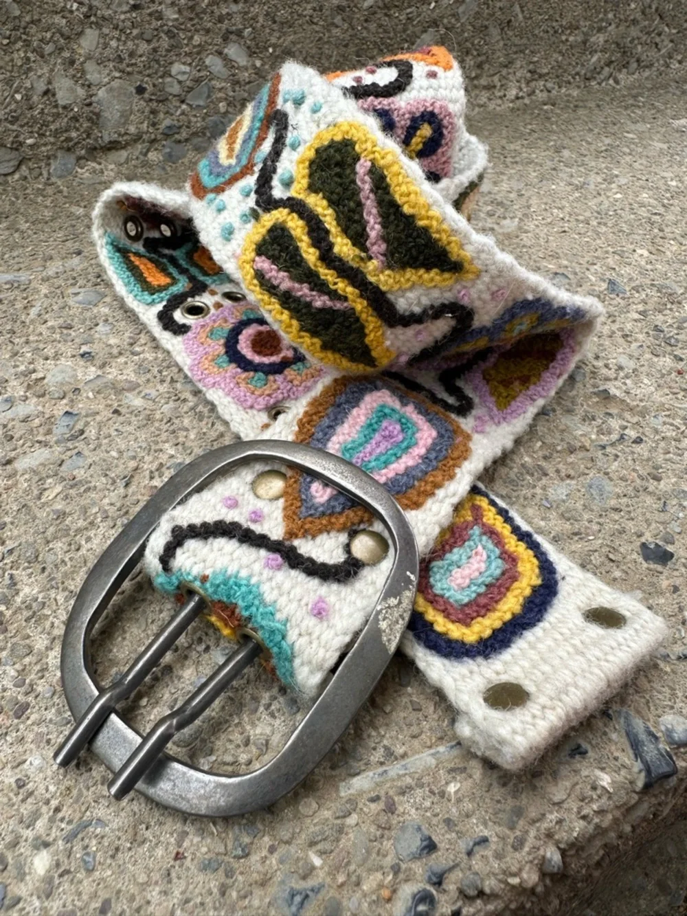 Pistil Wool Embroidered Belt Boho Floral Handmade Peru Western Hippie M - Picture 6 of 11